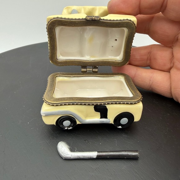 Vintage Golf Cart Ceramic Hinged Trinket Box with Miniature Golf Club Yellow - Picture 5 of 8